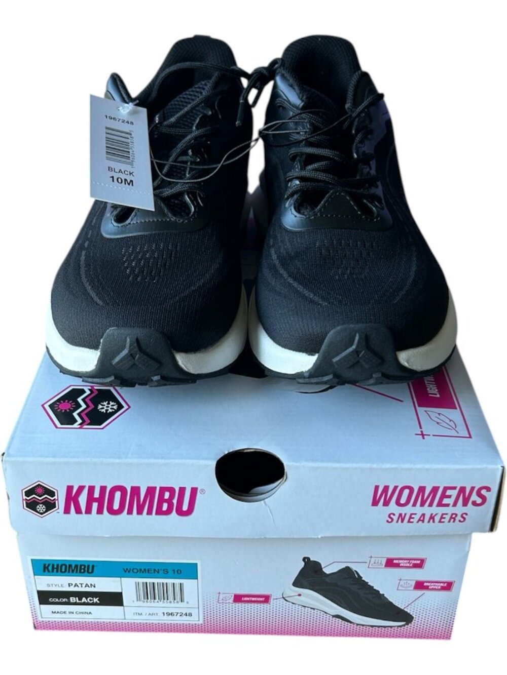 Khombu Women's Sneaker lightweight Memory Foam Black Size 10